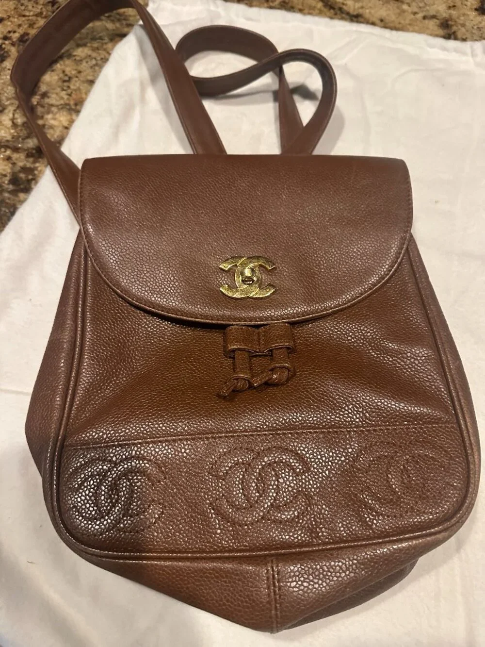 Chanel Vintage Tan Caviar CC Backpack